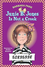 Junie B. Jones book cover of her in a jail outfit